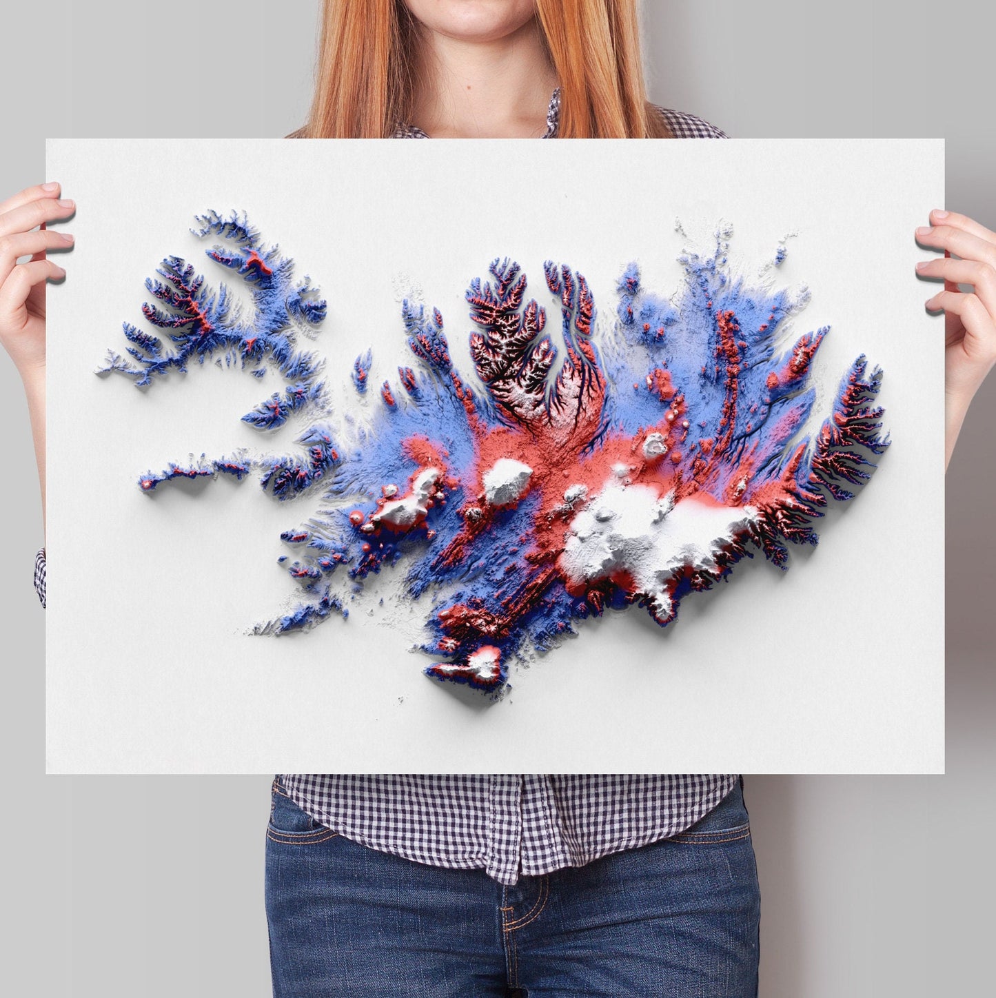 Iceland Art Relief Map - 2D Print - Iceland Geology - Shaded Relief Map - retro map - kopavogur - Reykjavik - Icelandic Wall Art Gift