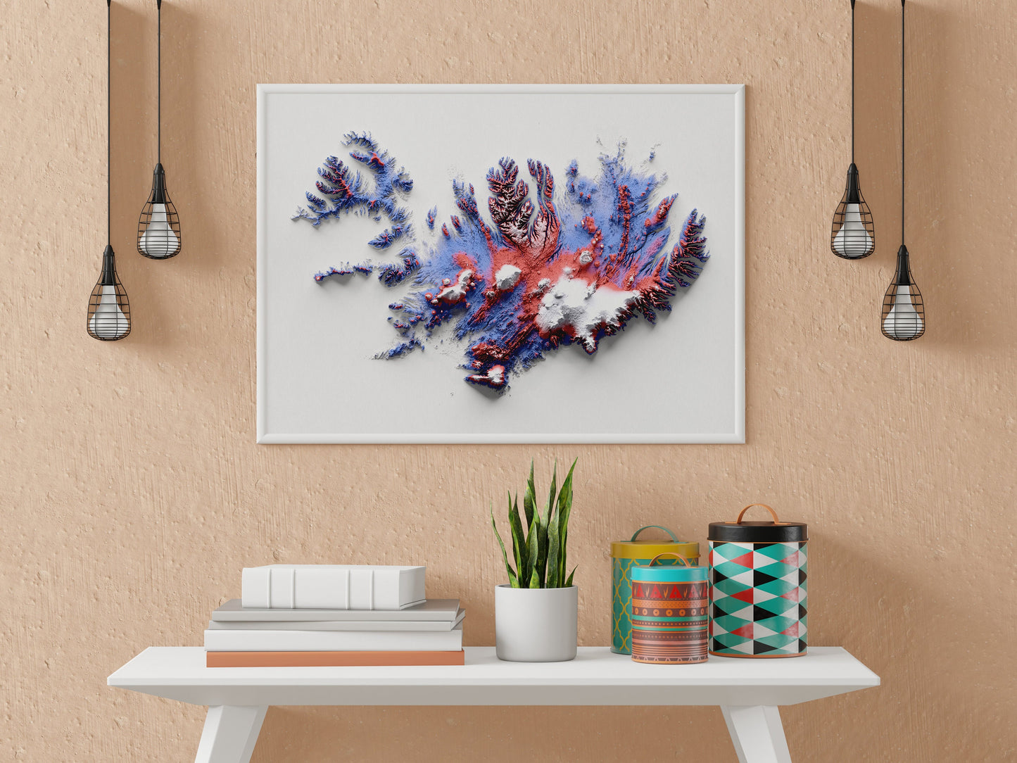 Iceland Art Relief Map - 2D Print - Iceland Geology - Shaded Relief Map - retro map - kopavogur - Reykjavik - Icelandic Wall Art Gift