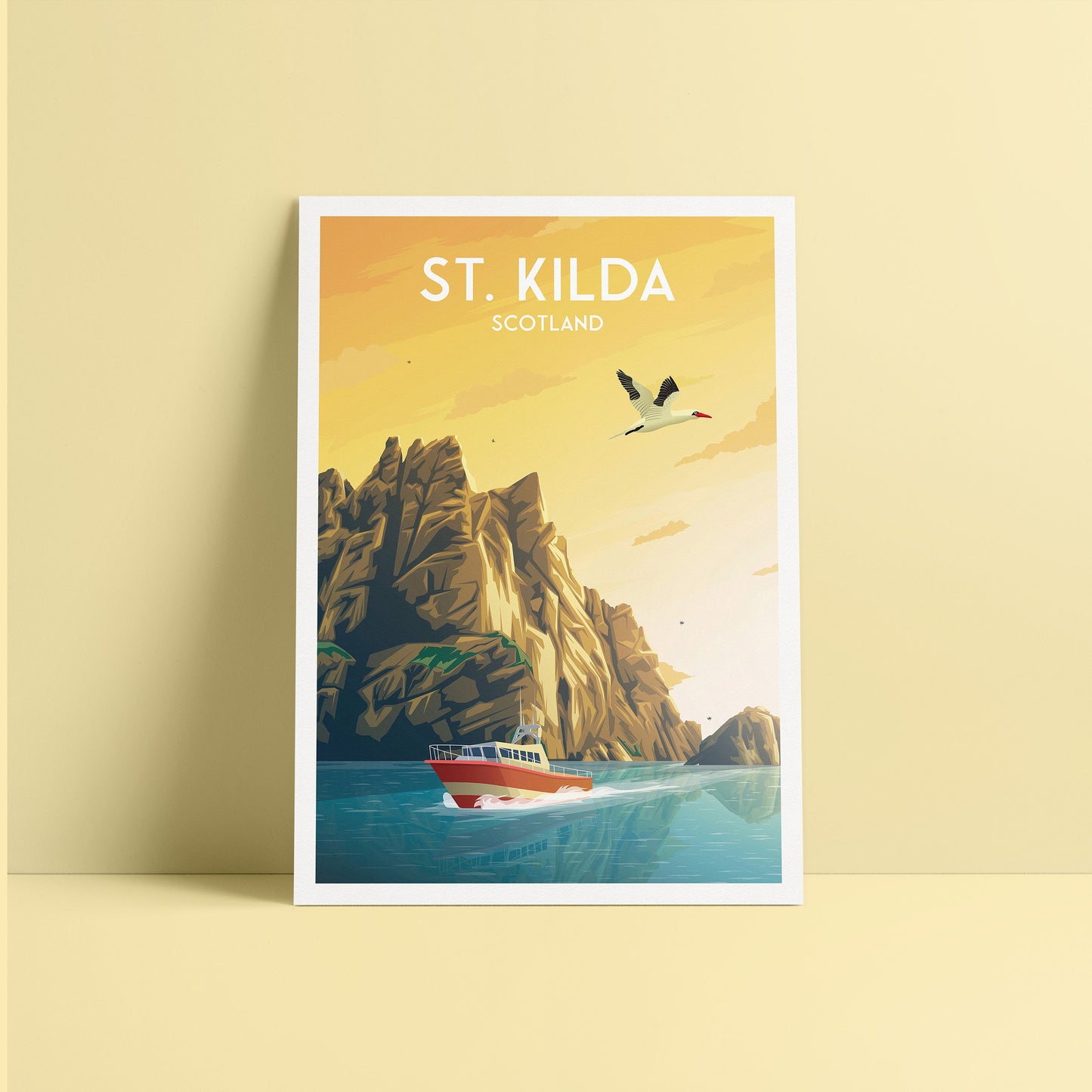St. Kilda Print featuring Boreray - Gannets - St Kilda Archipelago - Travel Poster - Illustration - St Kilda Archipelago - Hirta - Dun