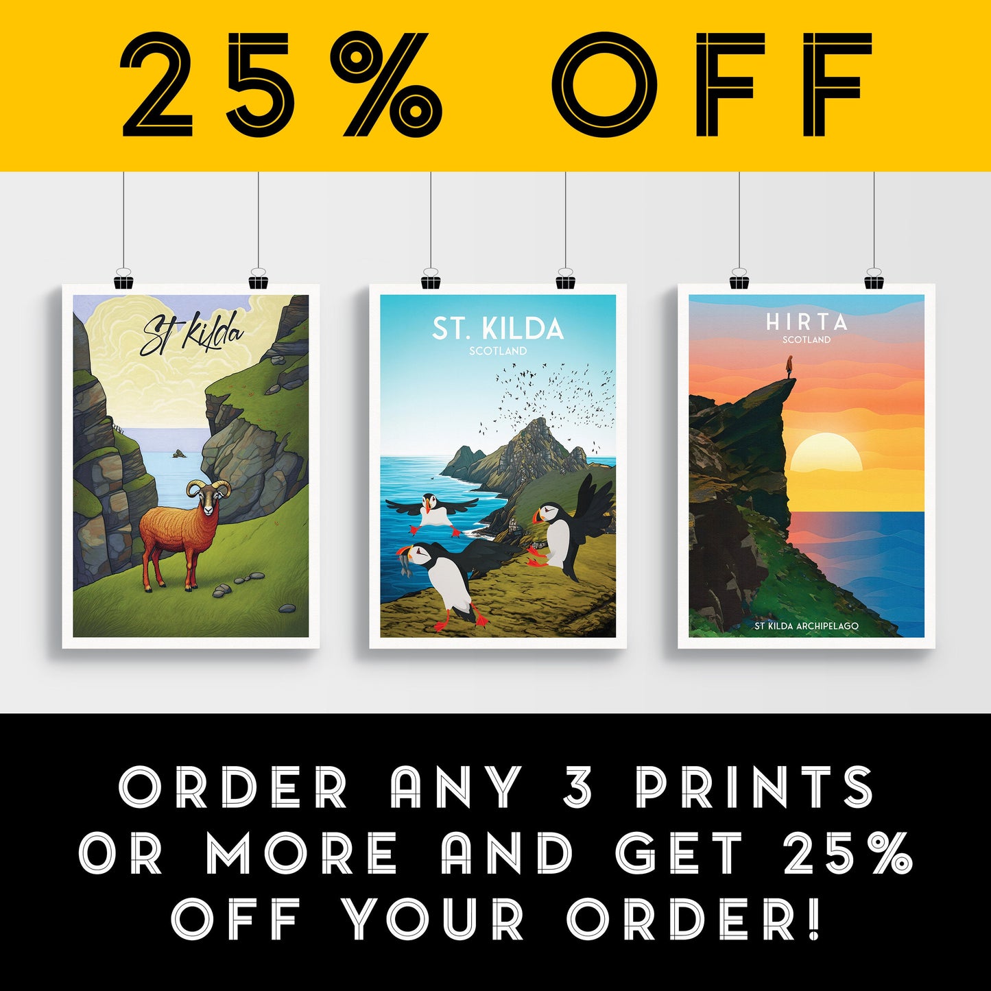 St. Kilda Print - Puffins - Gannets - St Kilda Archipelago - Hirta - Travel Poster - Illustration - Scottish Island - St Kilda Archipelago