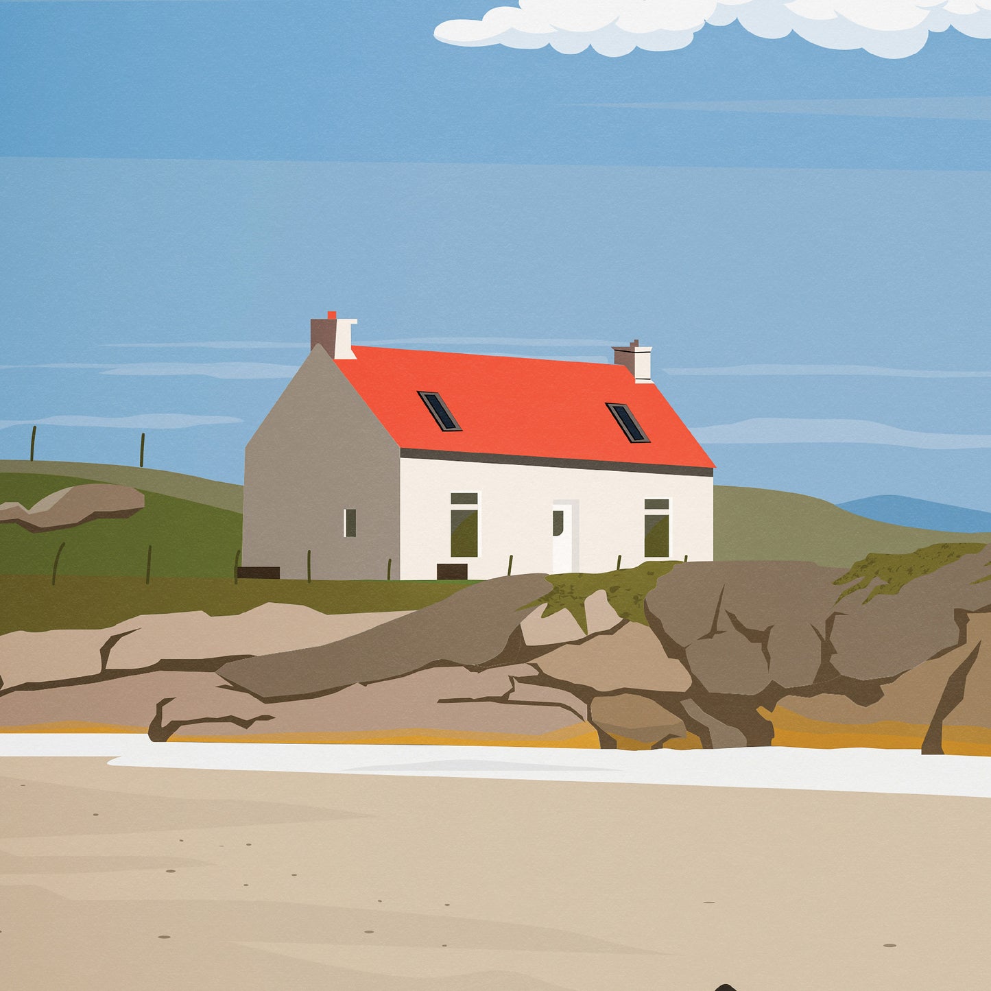 Barra Print - Isle of Barra Travel Poster - Crannag by Traigh Mhor - Western Isles - Scotland - Wall Art - Scottish Islands