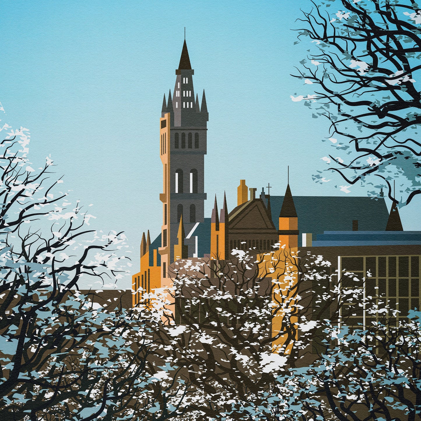 Kelvingrove Park - Glasgow Print - Scottish Wall Art - West End - Glasgow Uni - Winter Scene - Glasgow University