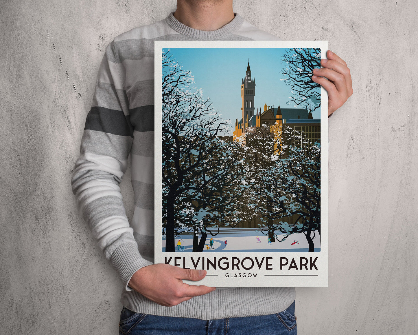 Kelvingrove Park - Glasgow Print - Scottish Wall Art - West End - Glasgow Uni - Winter Scene - Glasgow University