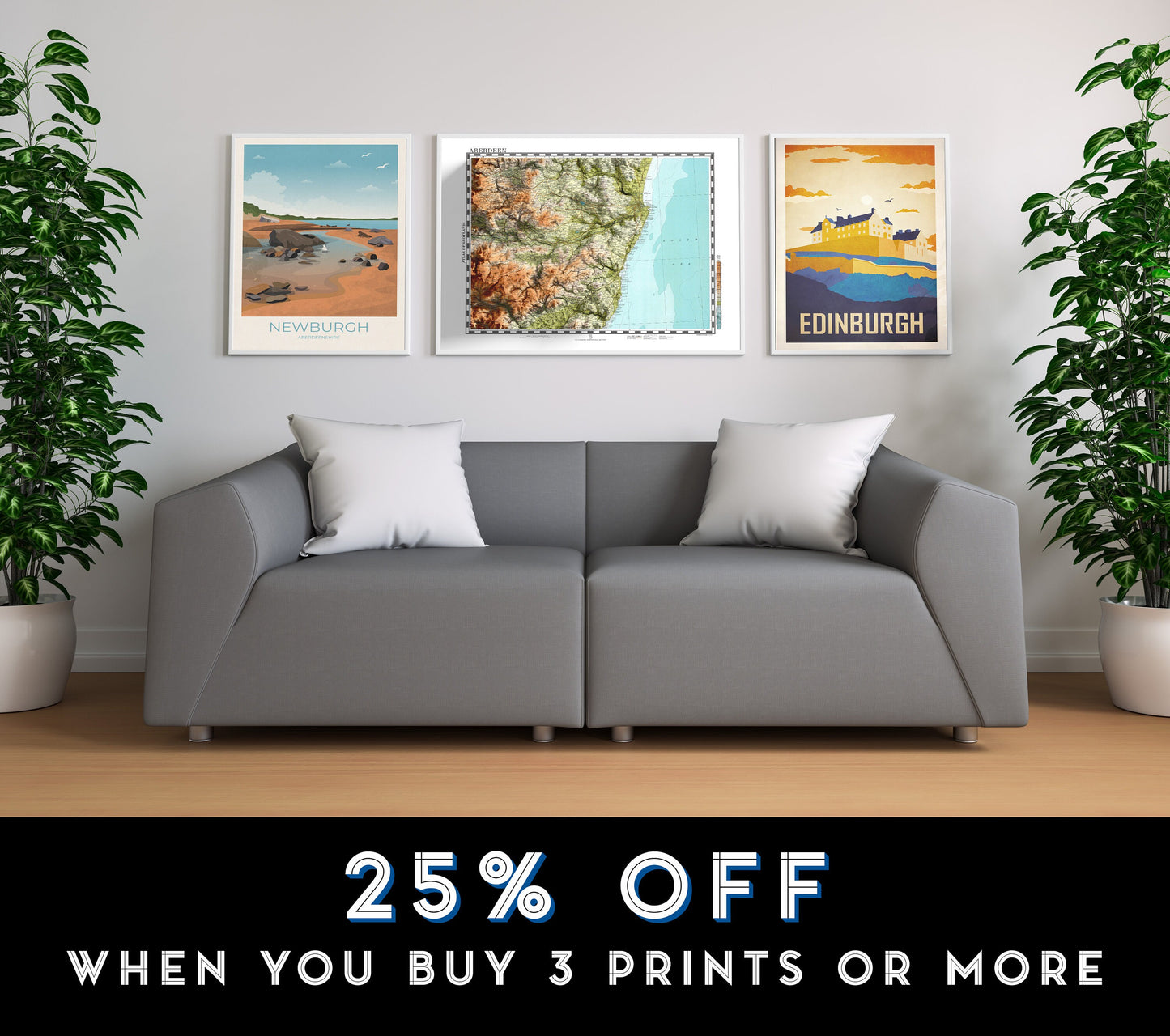 Aberdeen Map - Topographic Shaded Relief Print - Vintage Style - 2D Giclée Print - Elevation Map