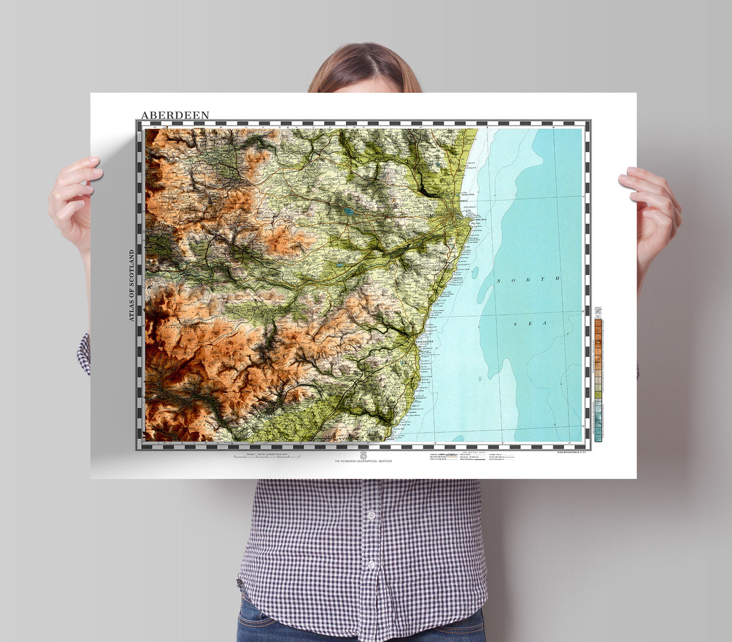 Aberdeen Map - Topographic Shaded Relief Print - Vintage Style - 2D Giclée Print - Elevation Map