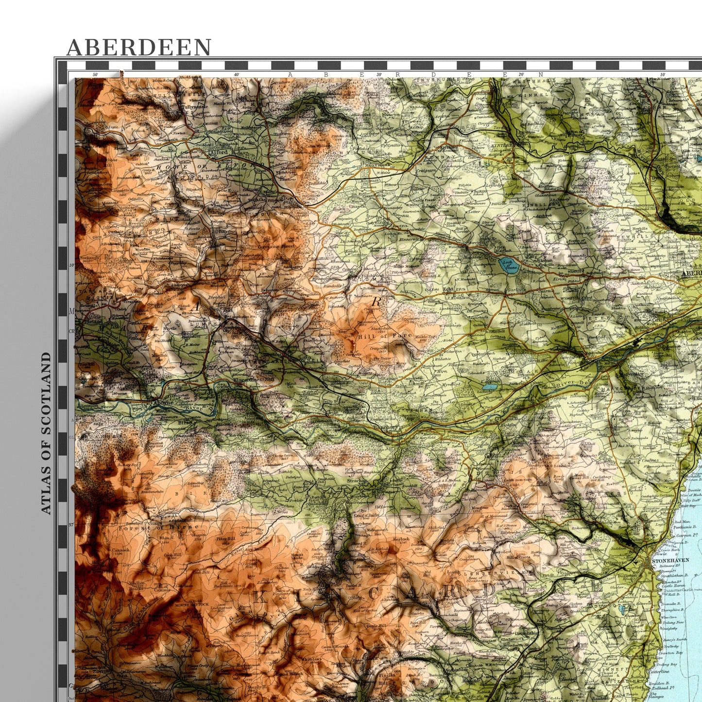 Aberdeen Map - Topographic Shaded Relief Print - Vintage Style - 2D Giclée Print - Elevation Map