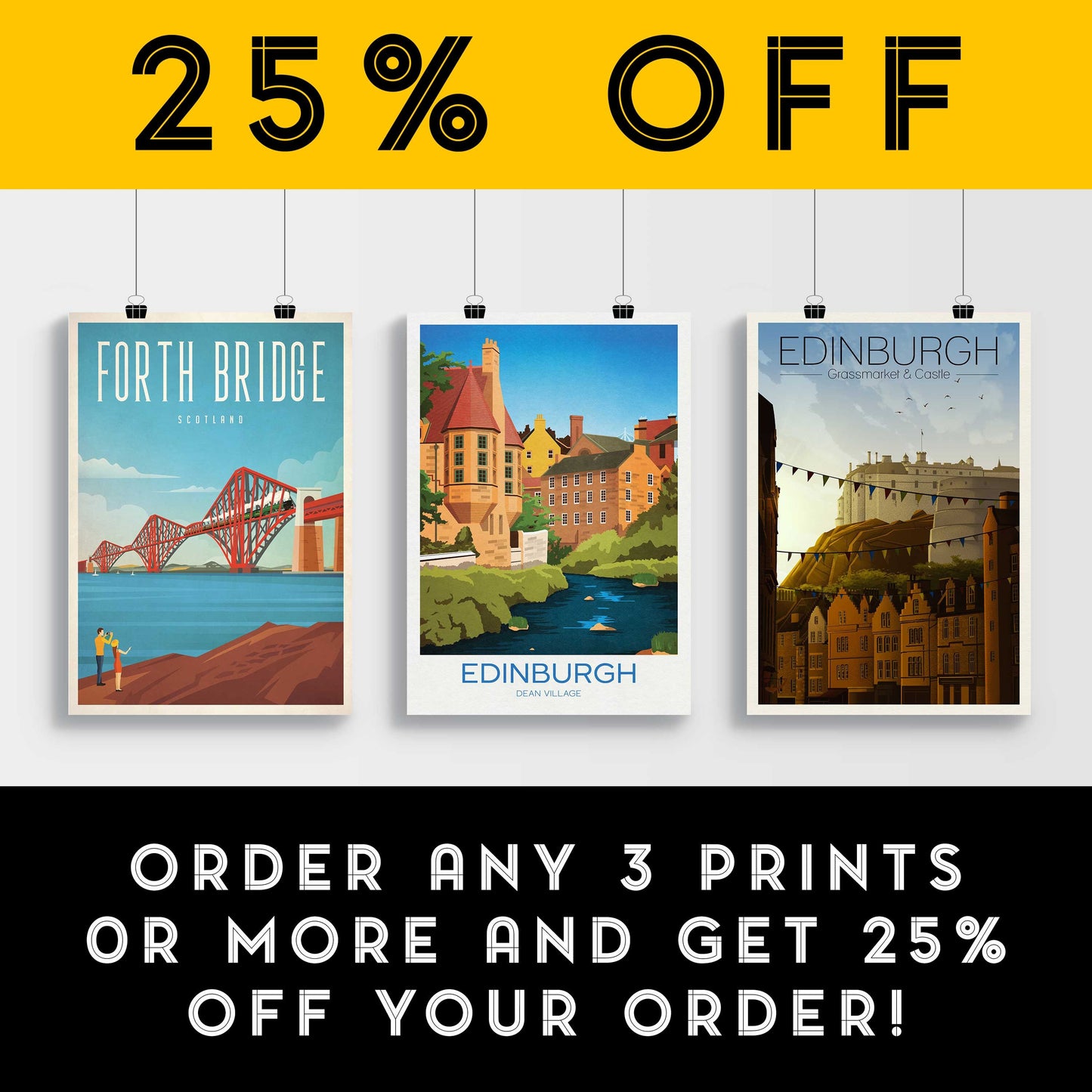 Dean Village Travel Poster, Edinburgh Wall Art, Water of Leith