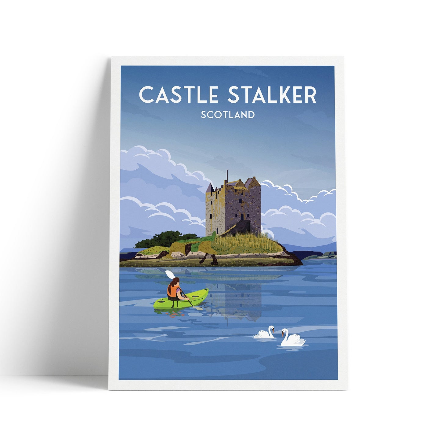 Stalker Castle Print - Kayaker and Graceful Swans - Loch Laich - Loch Linnhe - Port Appin - Argyll - Scotland