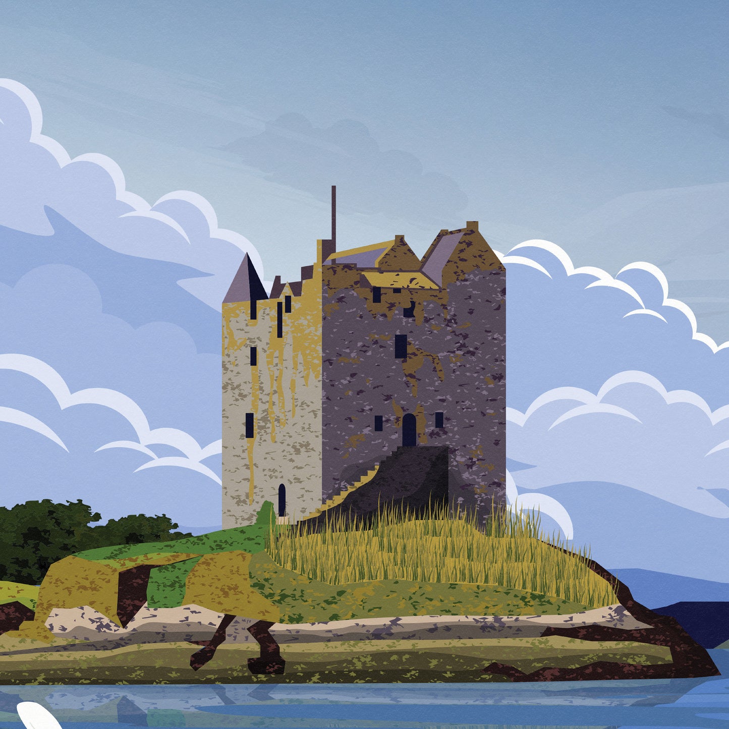 Stalker Castle Print - Kayaker and Graceful Swans - Loch Laich - Loch Linnhe - Port Appin - Argyll - Scotland