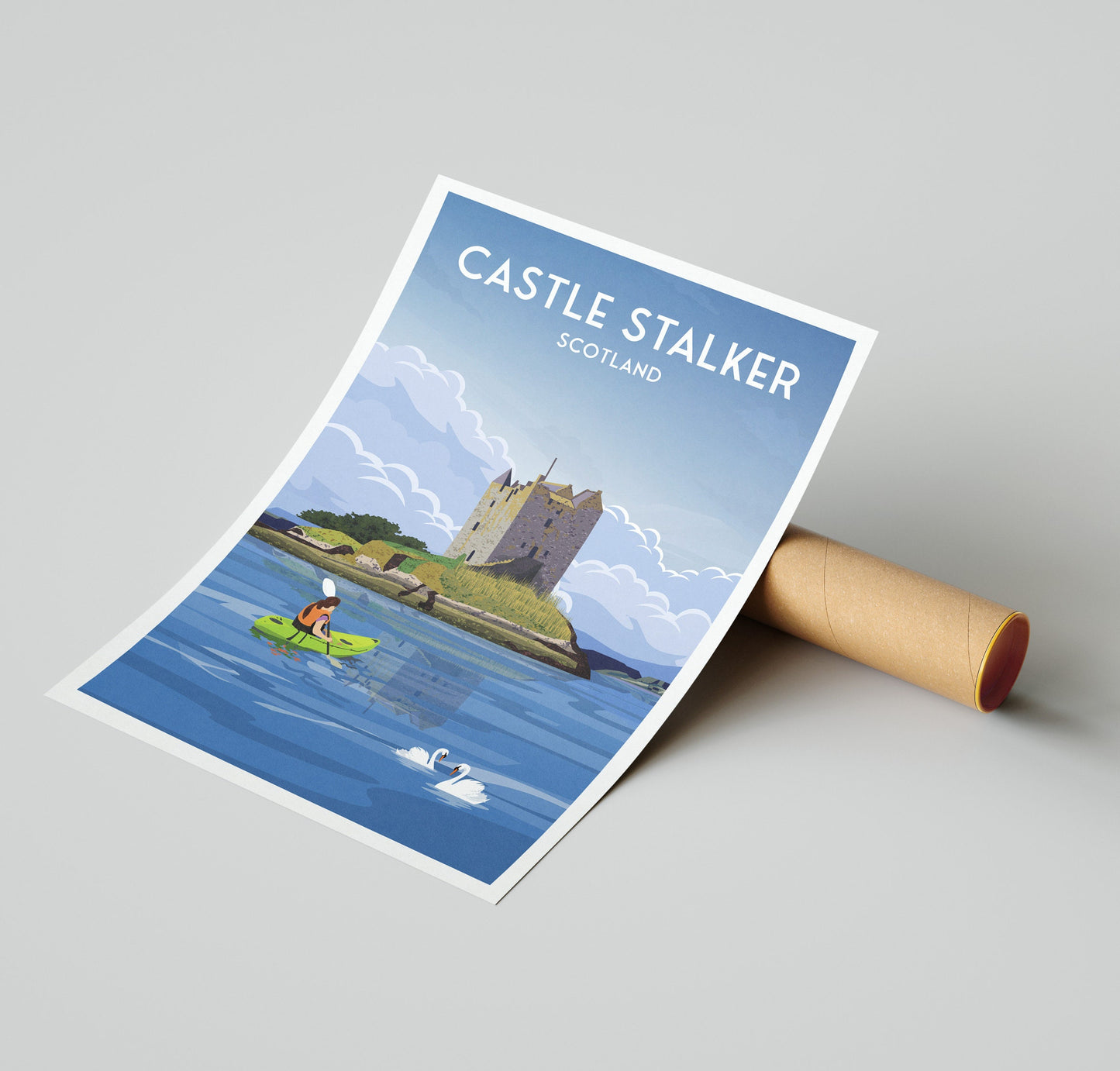 Stalker Castle Print - Kayaker and Graceful Swans - Loch Laich - Loch Linnhe - Port Appin - Argyll - Scotland