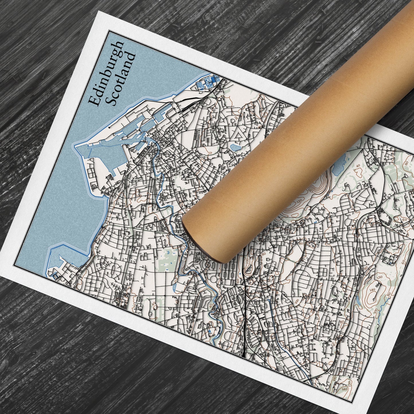 Edinburgh Topographic Contour Map With 3D Illusion - Scotland, United Kingdom - Home Decor Wall Art - City Map Poster