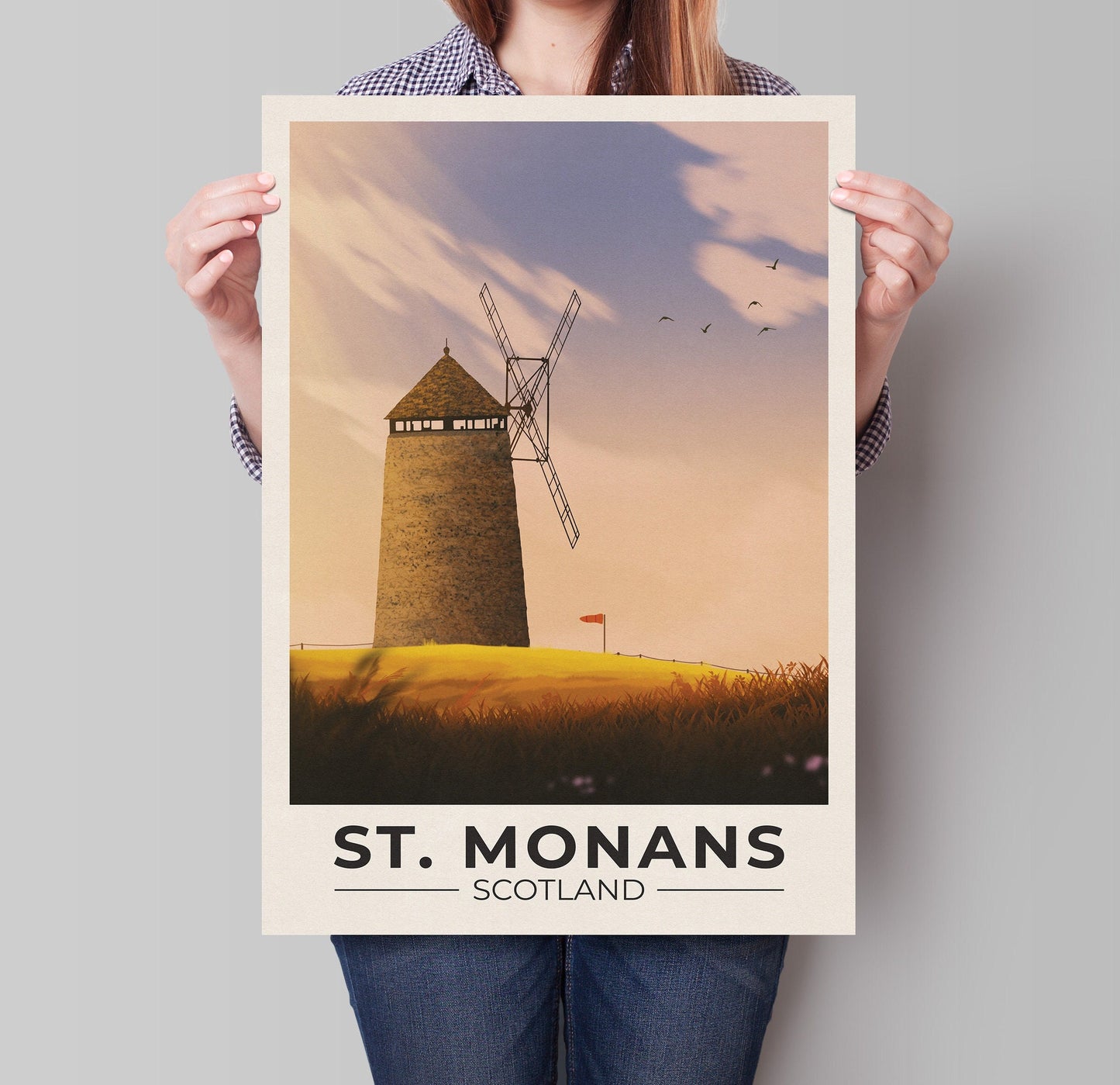 St. Monans Travel Poster - Fife Wall Art - St. Monans Windmill - East Neuk Print