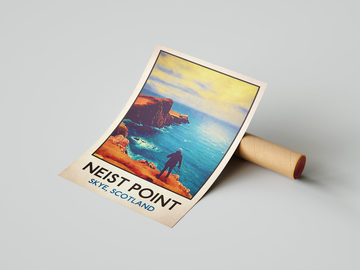 Skye Travel Poster, Vintage looking Skye Scotland Travel Poster, Neist Point Lighthouse, Scottish Art, Scottish Gifts, Vintage Scotland