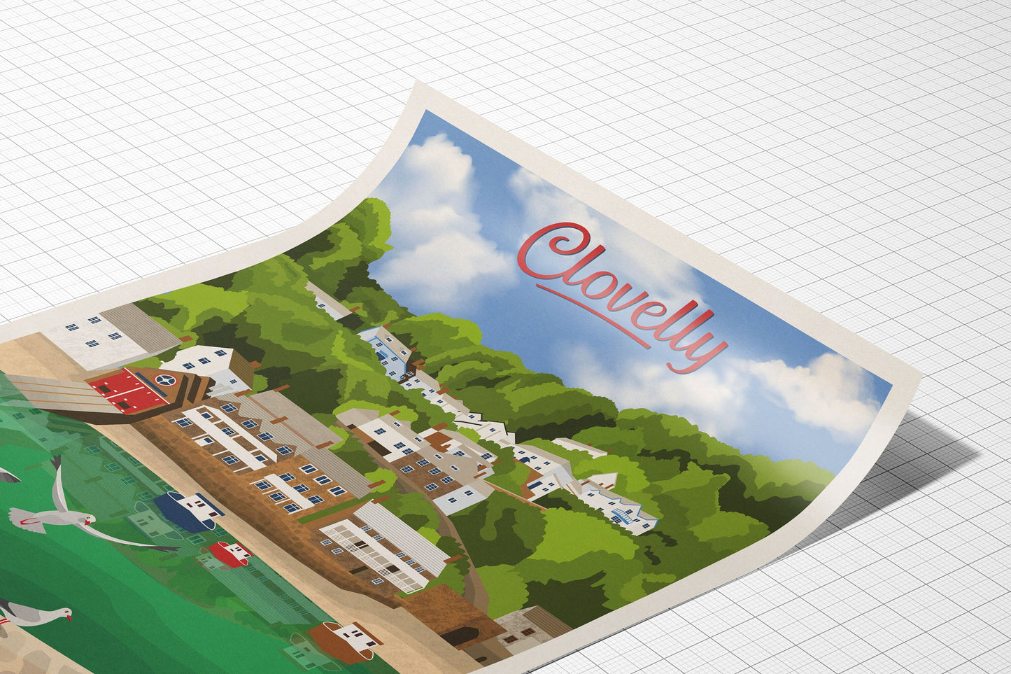 Clovelly Travel Poster - English landscape - Devon Art Print - Wall Art