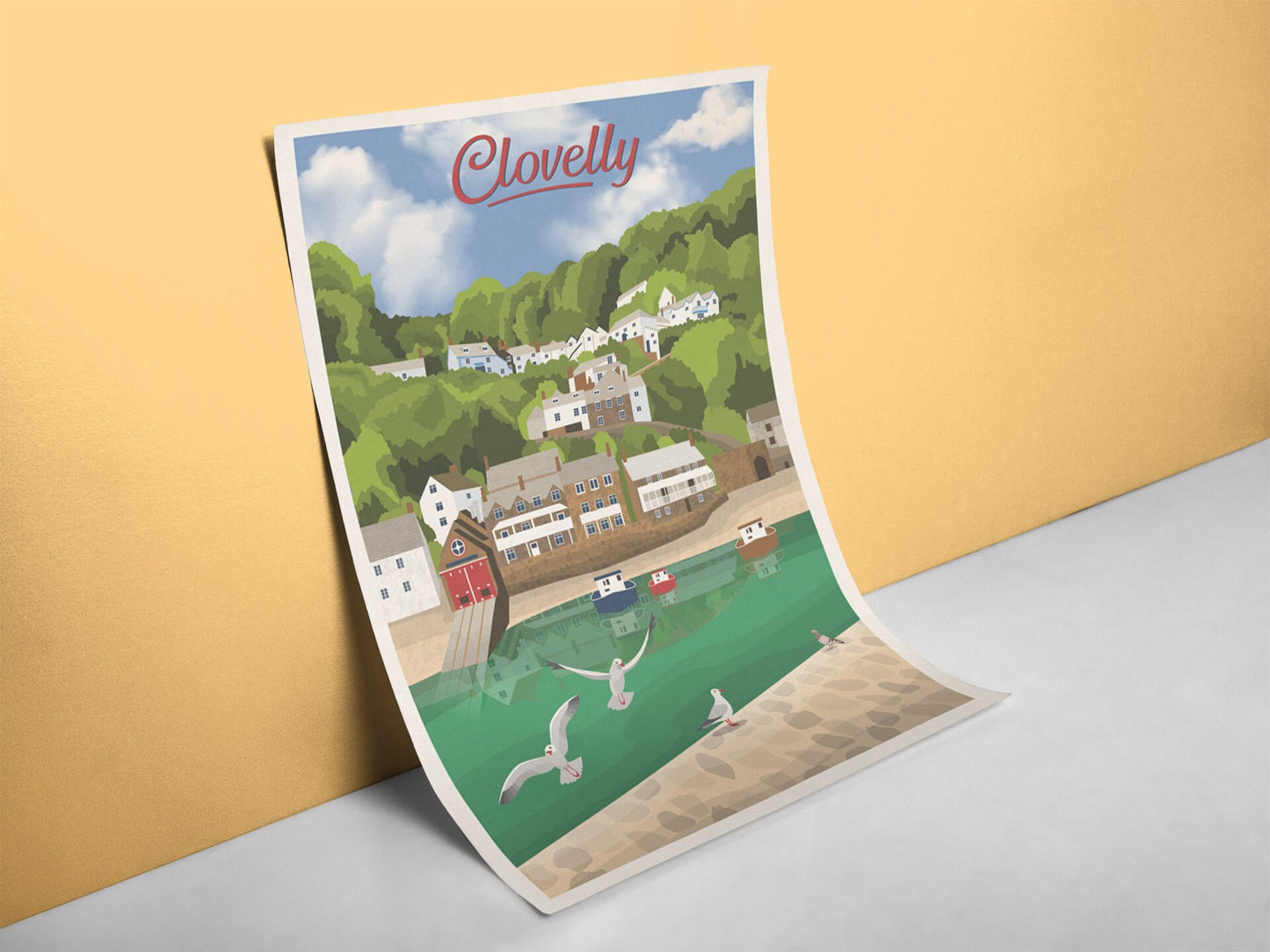 Clovelly Travel Poster - English landscape - Devon Art Print - Wall Art
