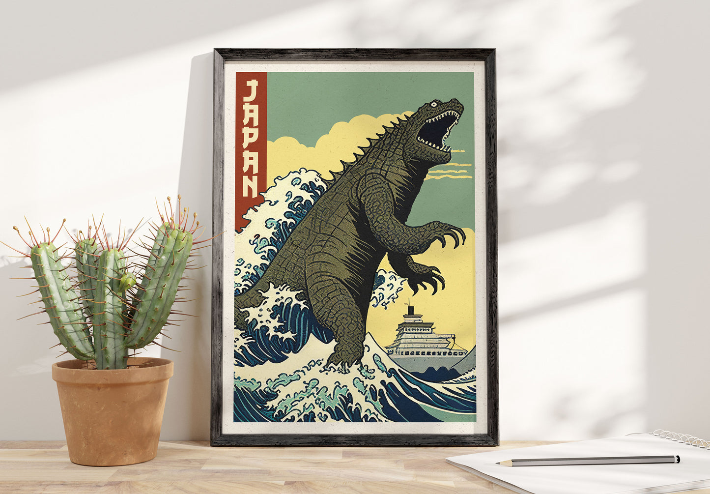Japan Print | Vintage Retro Monster in Japan Poster | The Great Wave off Kanagawa | Hokusai | Gift | Japanese Birthday Present