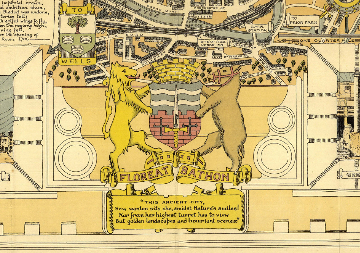 Bath Map - Pictorial map of the historic city of Bath -Bath illustrated map - illustration print art - Bath UK map artwork - birthday gift