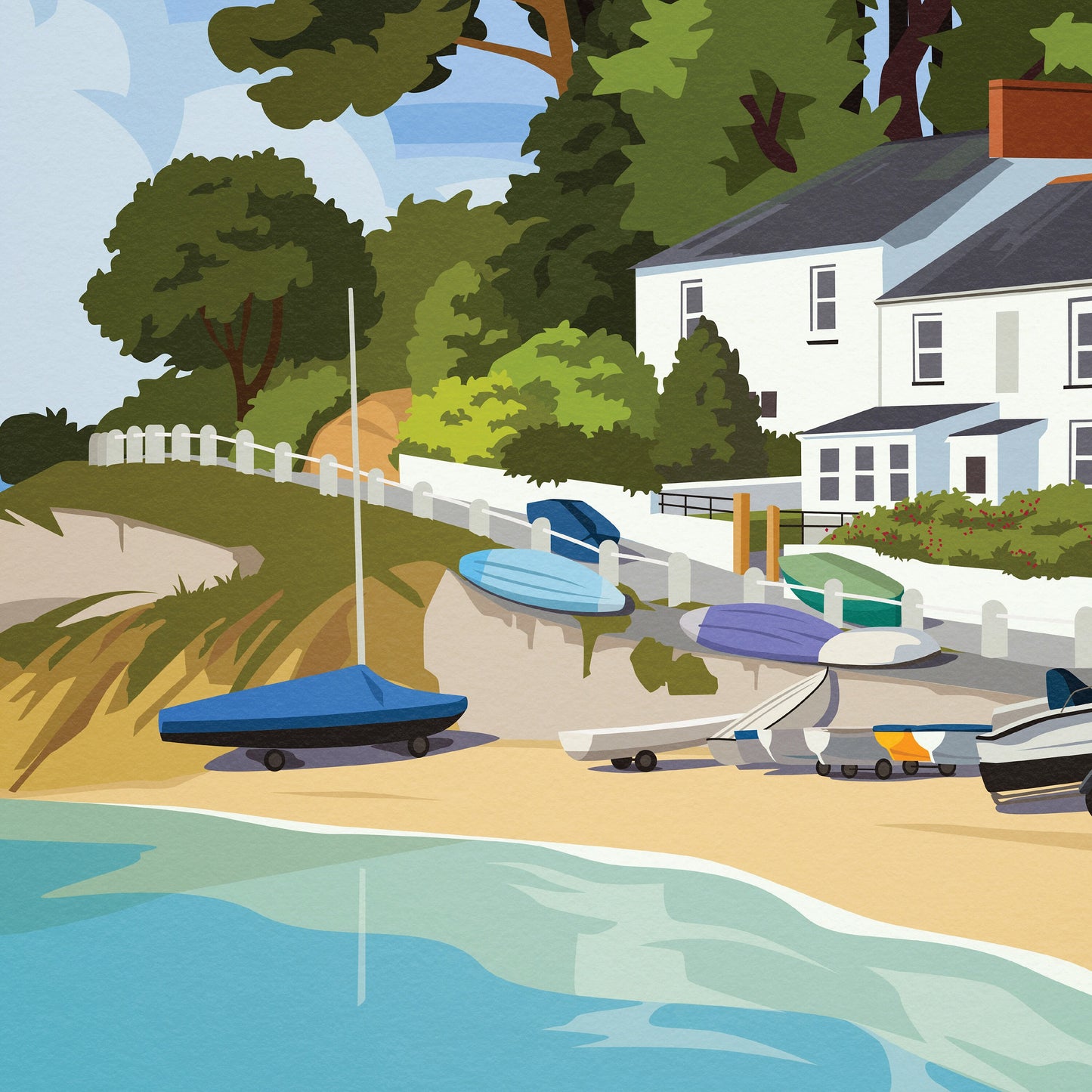 Helford Print - Cornwall Travel Poster - England - Helford Passage Beach
