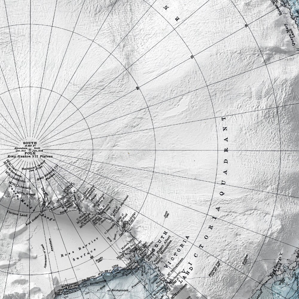 Antarctica Map - Vintage Style Print (1922) - South Pole Shaded Relief Map - Detailed Topography - Wall Art Print