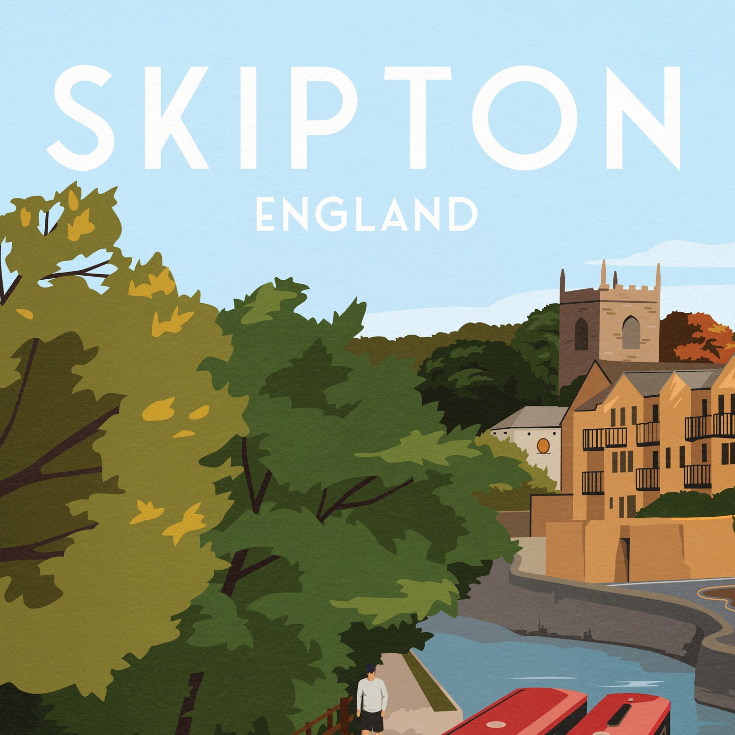 Skipton Travel Poster - Narrow Boats on the Leeds and Liverpool Canal Travel Poster Print - Yorkshire - England