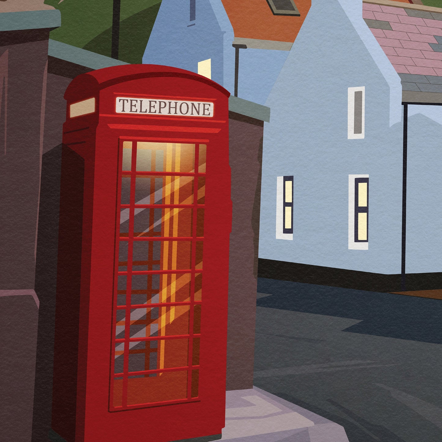 Pennan Travel Poster - Aberdeenshire - Scotland - Local Hero - Red Telephone Box - Northern Lights - Aurora Borealis - Scottish Landscape