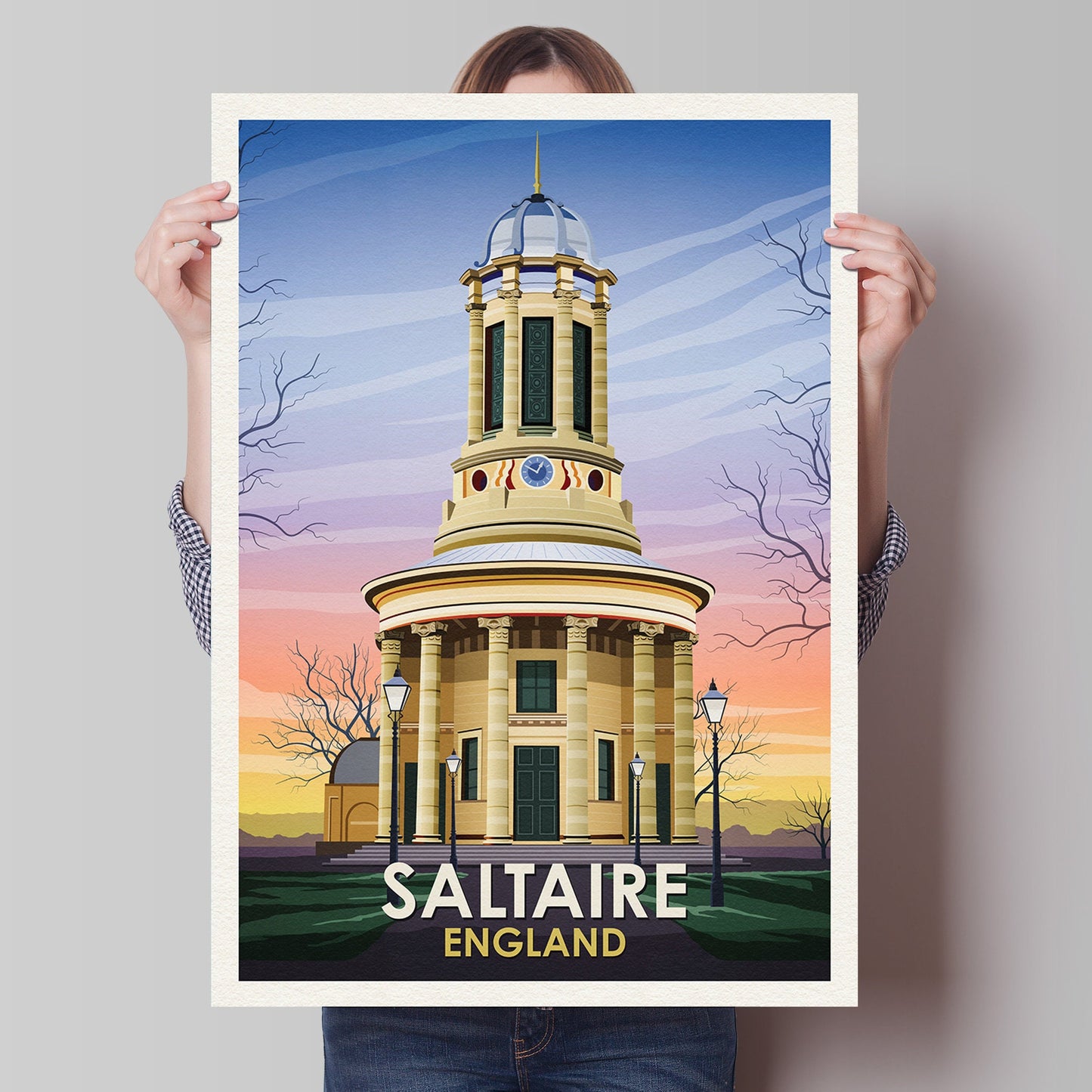 Saltaire Print - Shipley Travel Poster - Yorkshire - England - World Heritage Site - United Reformed Church - Congregational church