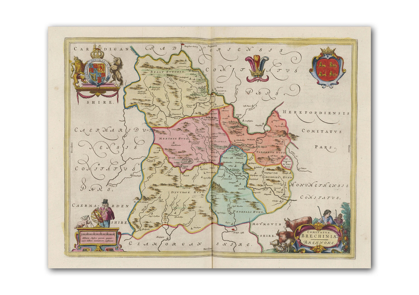 Brecknockshire Map | Comitatvs Brechiniae | Old map of Brecknock by J. Blaeu |1665 | Poster Wall Art|Welsh Maps | Blaeu