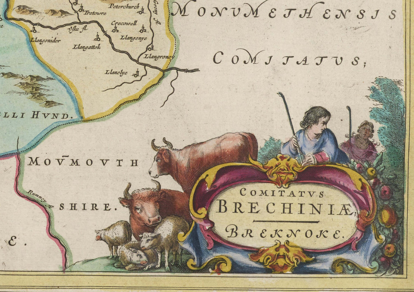 Brecknockshire Map | Comitatvs Brechiniae | Old map of Brecknock by J. Blaeu |1665 | Poster Wall Art|Welsh Maps | Blaeu