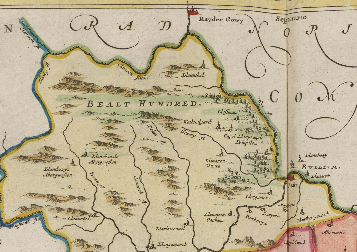 Brecknockshire Map | Comitatvs Brechiniae | Old map of Brecknock by J. Blaeu |1665 | Poster Wall Art|Welsh Maps | Blaeu