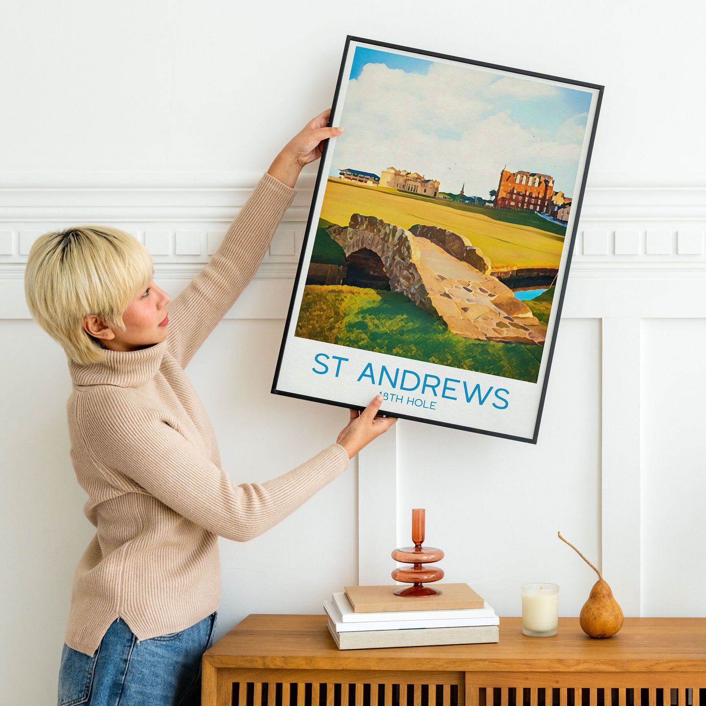 St Andrews Golf Print, 18th Hole, Swilcan / Swilken Bridge, The Old Course, The Home of Golf, Grand Old Lady, Scotland Illustration Art