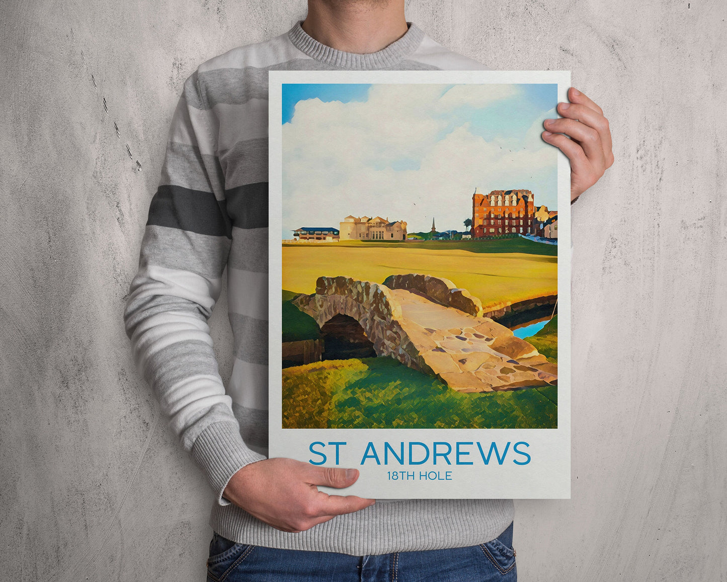 St Andrews Golf Print, 18th Hole, Swilcan / Swilken Bridge, The Old Course, The Home of Golf, Grand Old Lady, Scotland Illustration Art