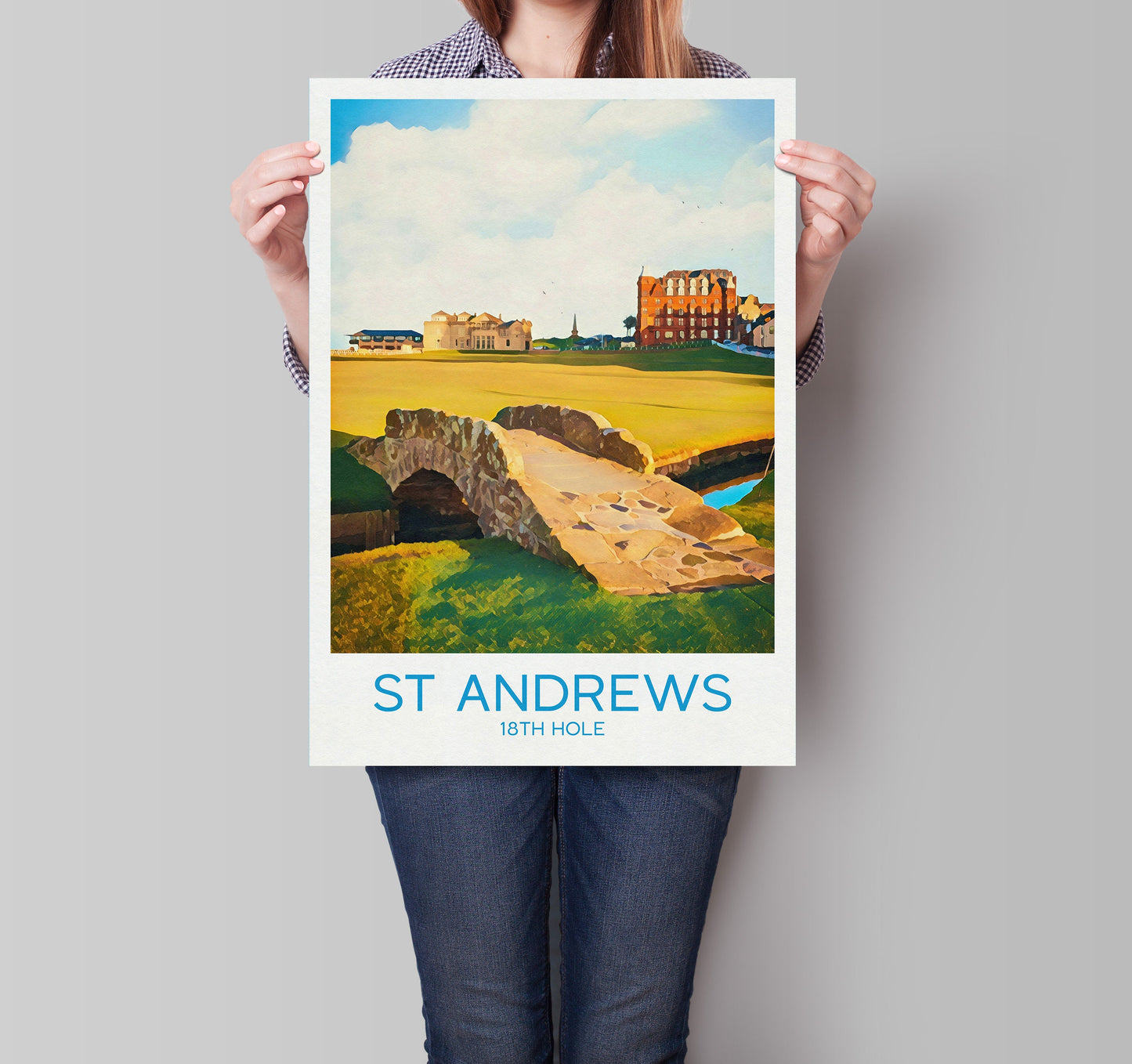 St Andrews Golf Print, 18th Hole, Swilcan / Swilken Bridge, The Old Course, The Home of Golf, Grand Old Lady, Scotland Illustration Art