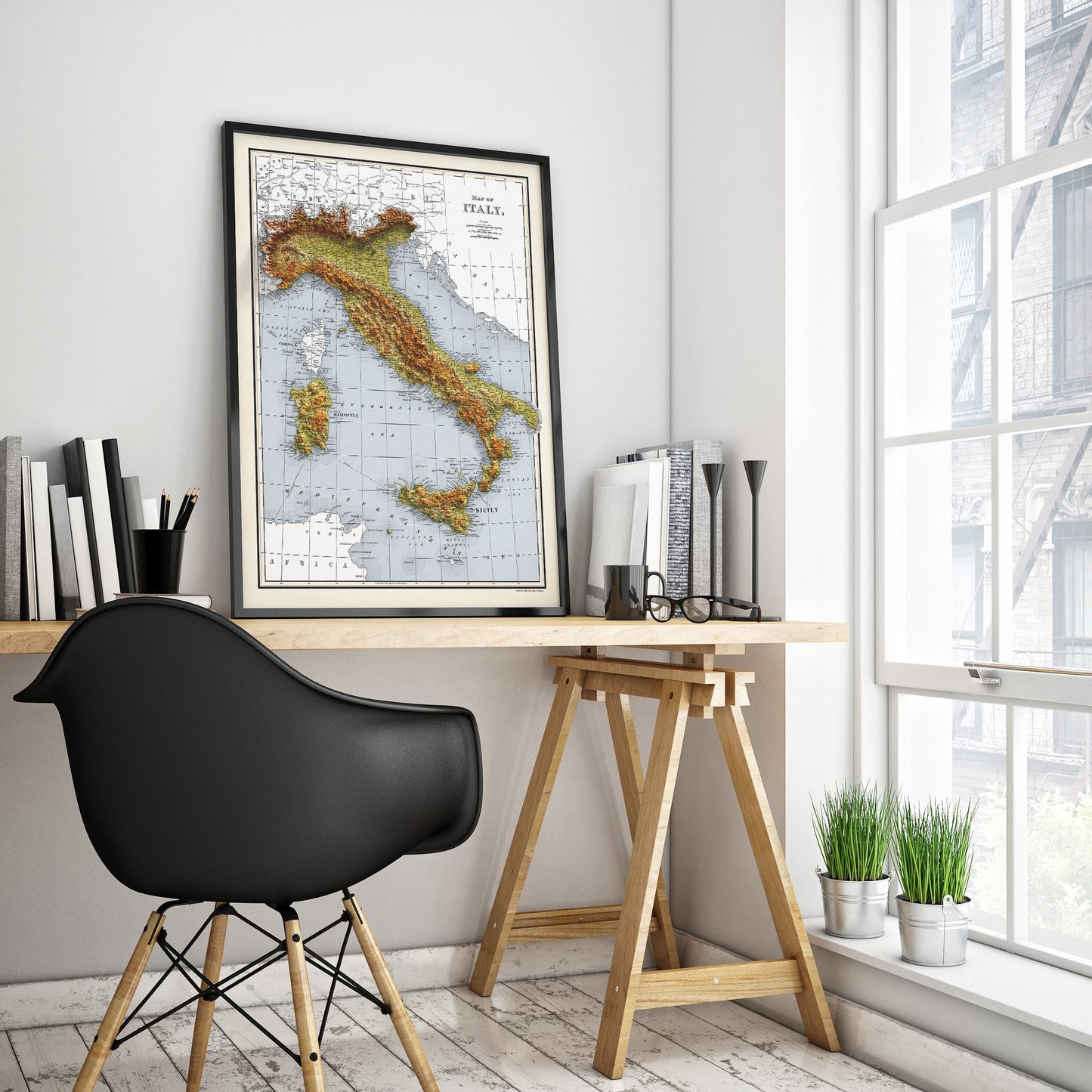 Italy Map - 1894 Vintage Italy Shaded Relief Map - 3D Illusion - Lombardy - Emilia - Rome - Corsica - Tuscany - Latium - Campania - Sardinia