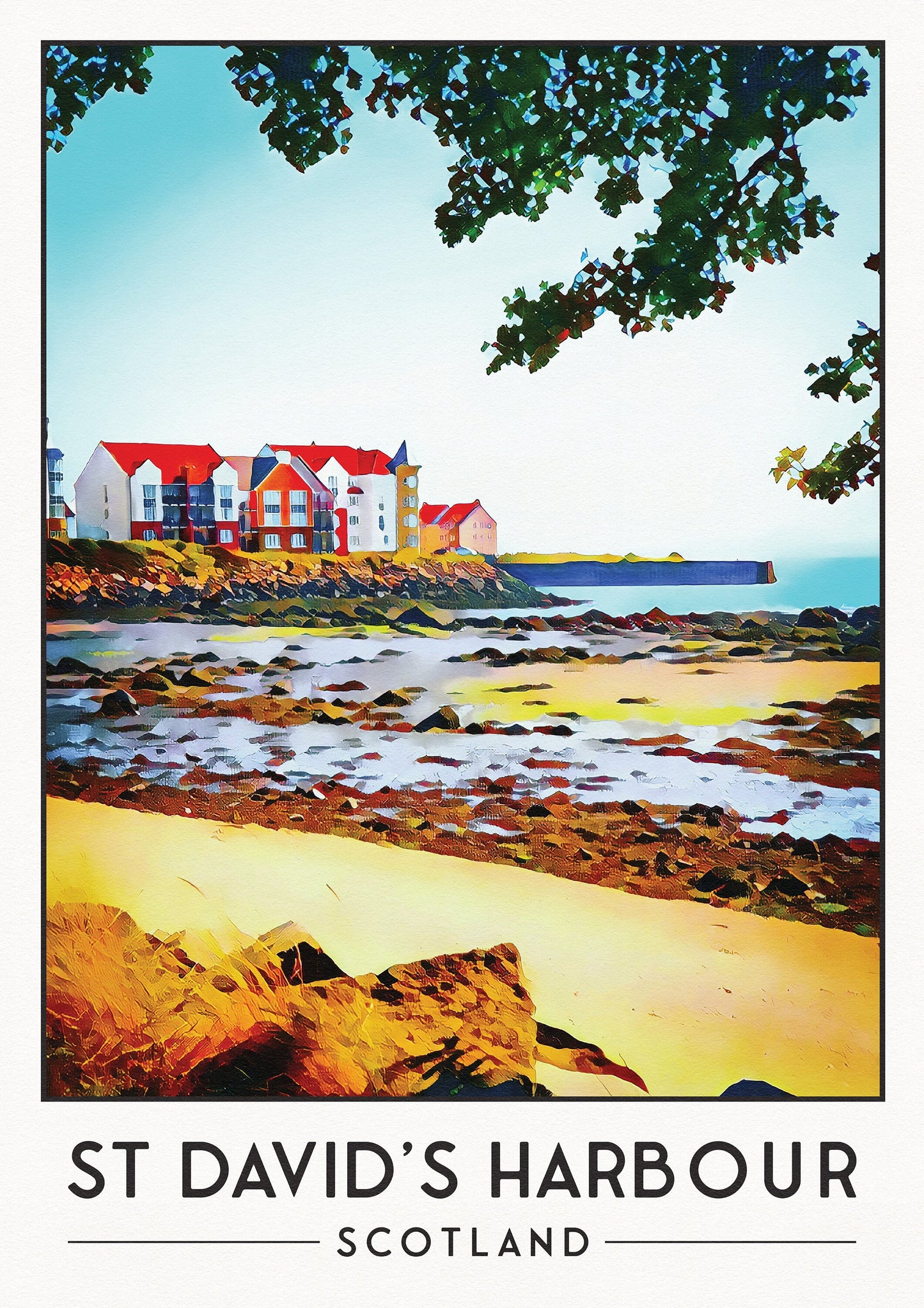 St David's Harbour Print - Dalgety Bay Travel Poster - Fife Gift - Coastal Path