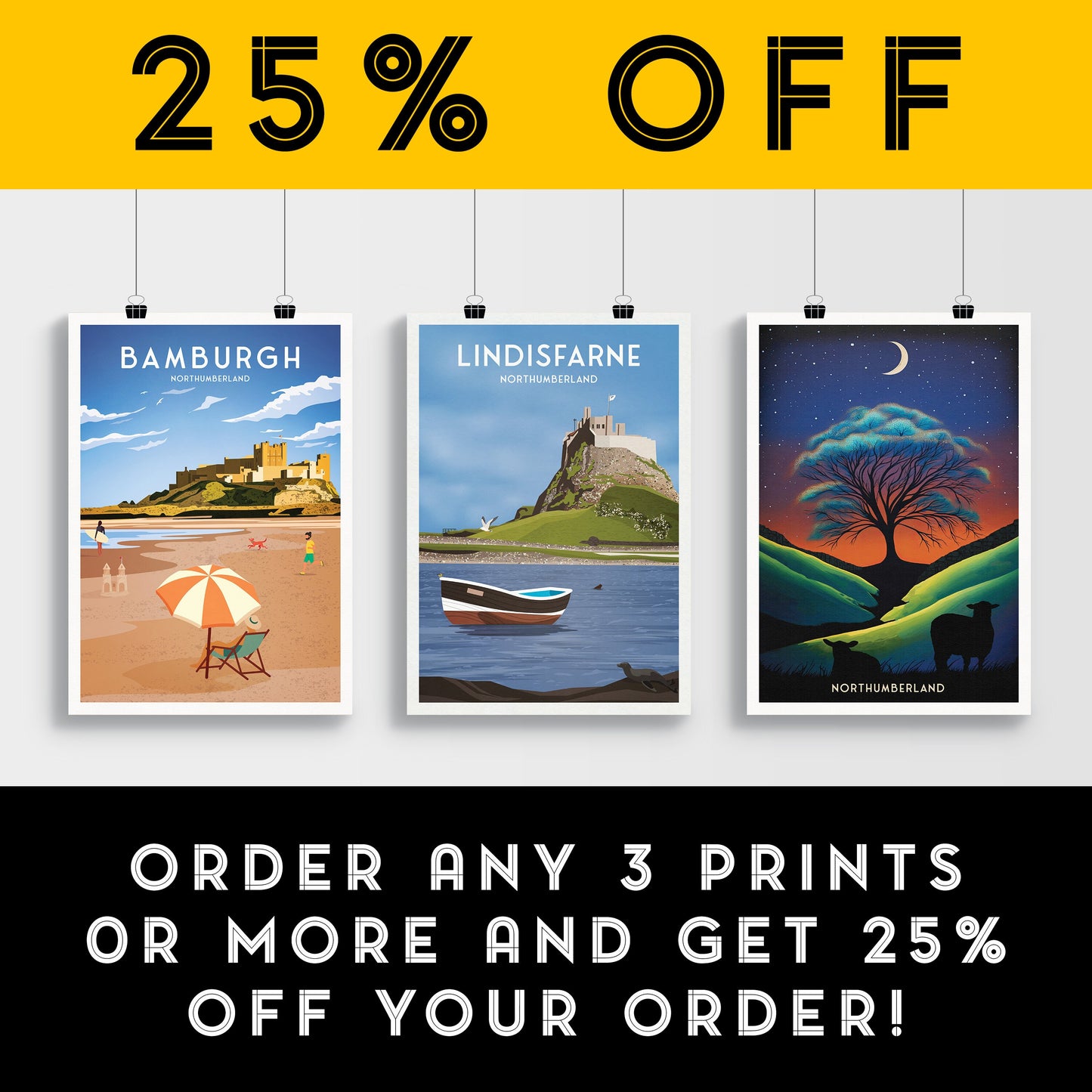 Lindisfarne Print - Holy Island - Northumberland Travel Poster - Lindisfarne Castle