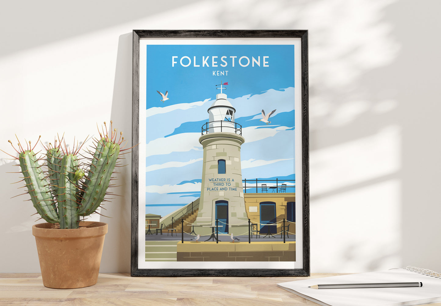 Folkestone Lighthouse Print - Kent Travel Poster - England - A3 - A2 - A1 - Wall Decor