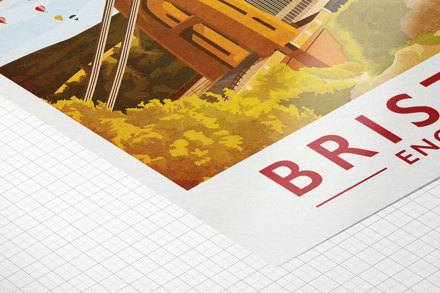 Bristol Print - Bristol Travel Poster featuring Clifton Bridge and Hot Air Balloons - Balloon Fiesta