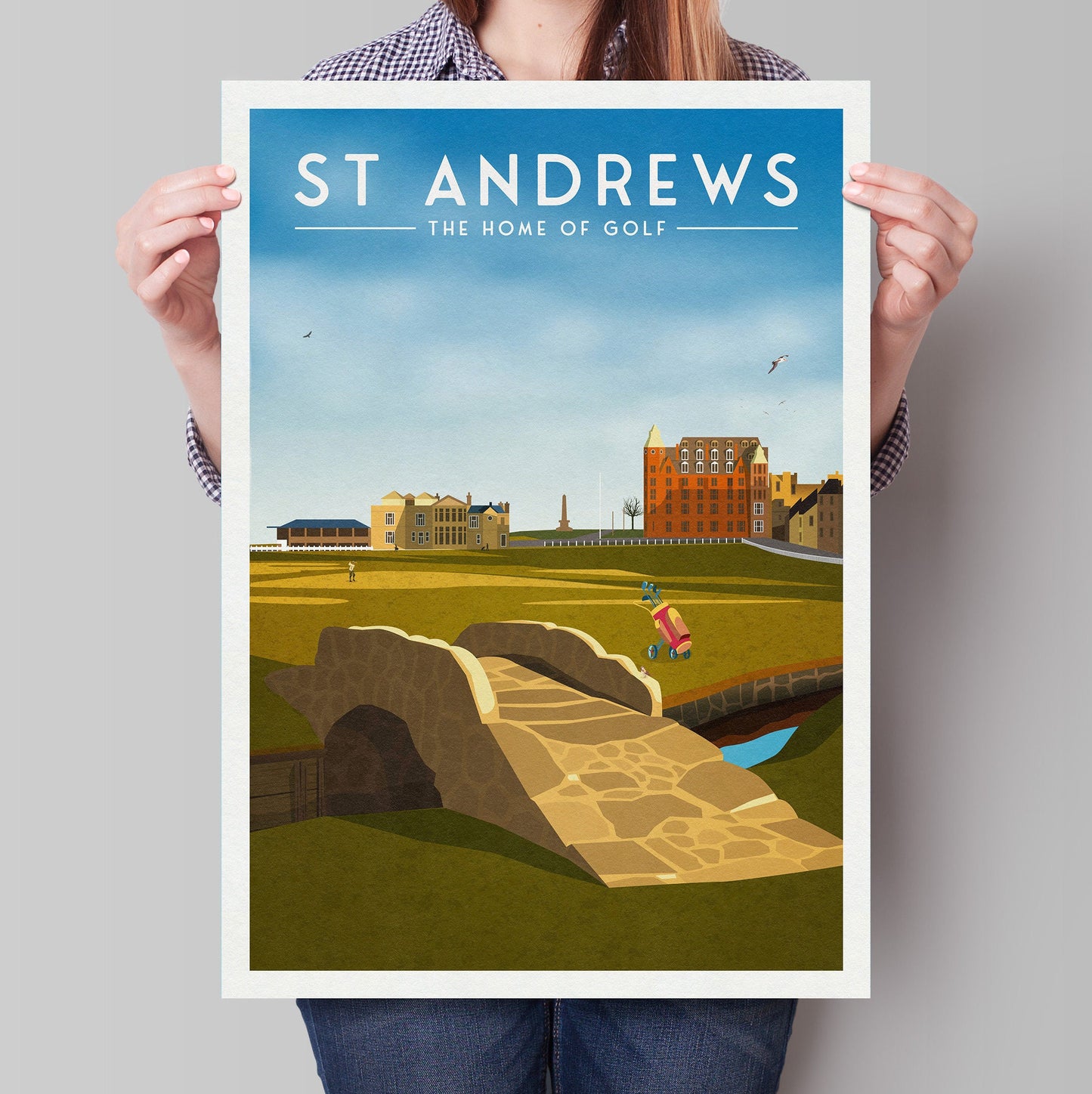 St Andrews Golf Print, 18th Hole, Swilcan Bridge, Home of Golf, The Old Course, The Home of Golf, Grand Old Lady, Scotland Illustration Art