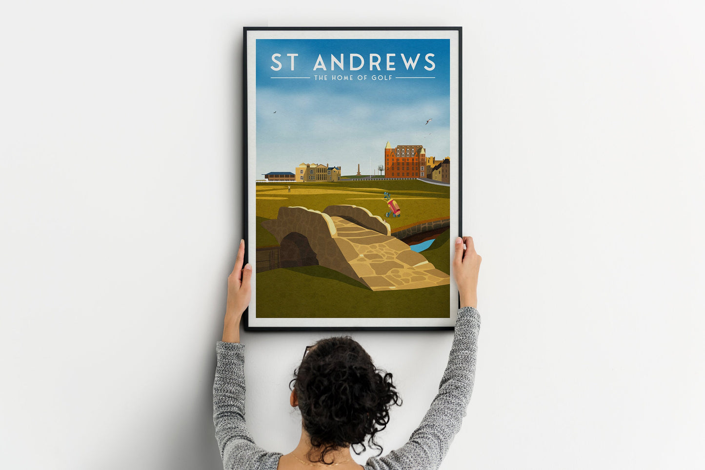 St Andrews Golf Print, 18th Hole, Swilcan Bridge, Home of Golf, The Old Course, The Home of Golf, Grand Old Lady, Scotland Illustration Art