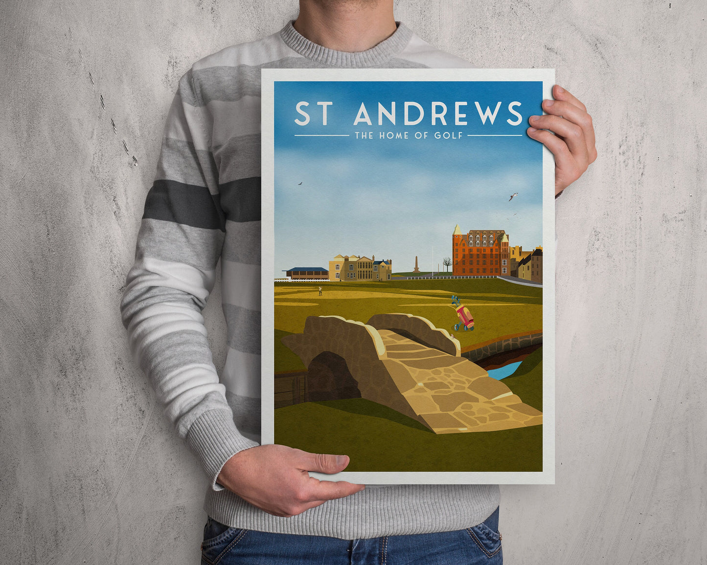 St Andrews Golf Print, 18th Hole, Swilcan Bridge, Home of Golf, The Old Course, The Home of Golf, Grand Old Lady, Scotland Illustration Art