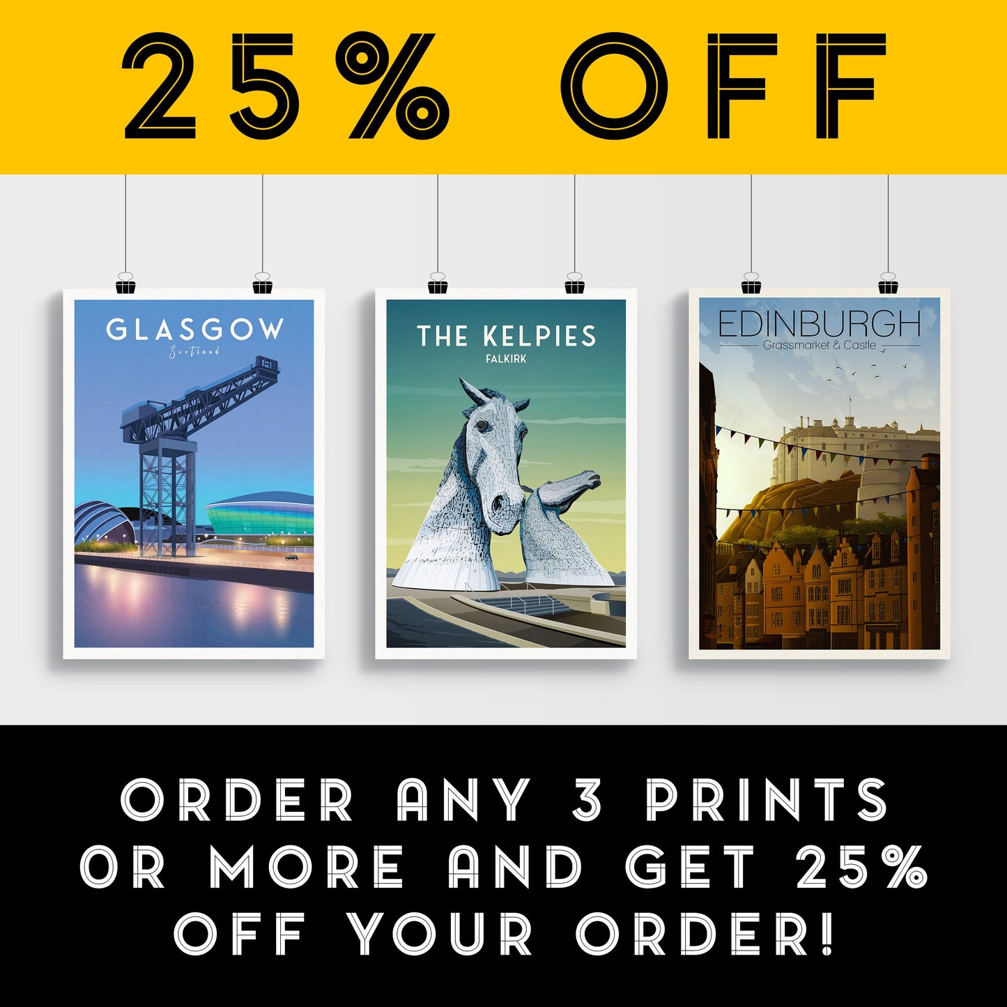 The Kelpies Print - Falkirk Travel Poster - Wall Art - Home Décor - The Helix - Forth and Clyde Canal Scotland