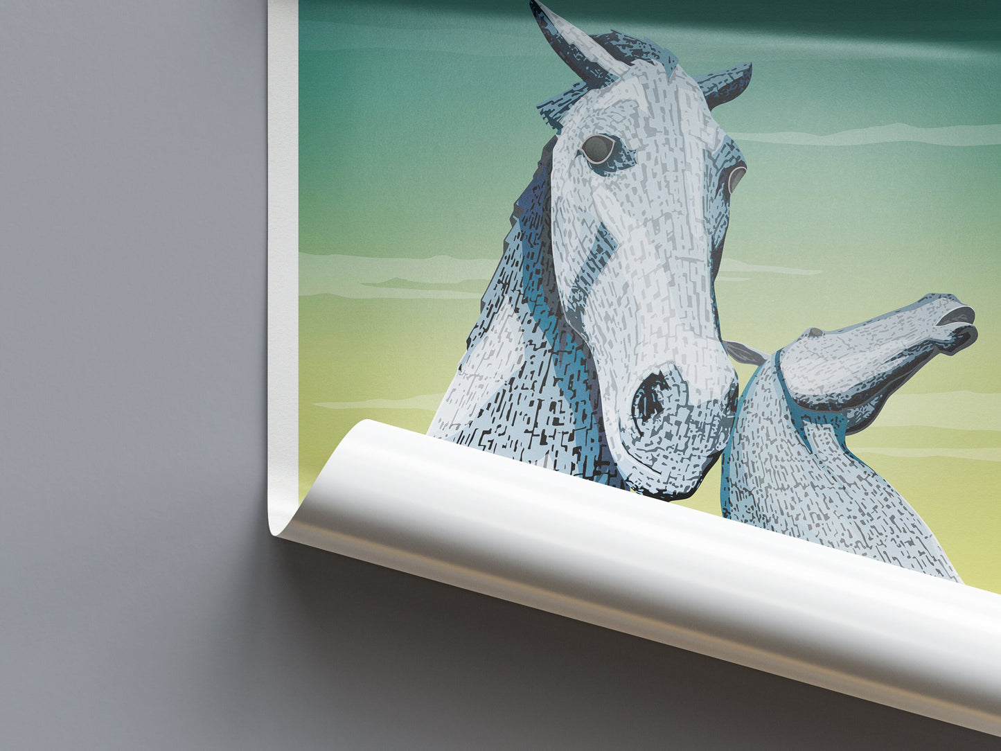 The Kelpies Print - Falkirk Travel Poster - Wall Art - Home Décor - The Helix - Forth and Clyde Canal Scotland