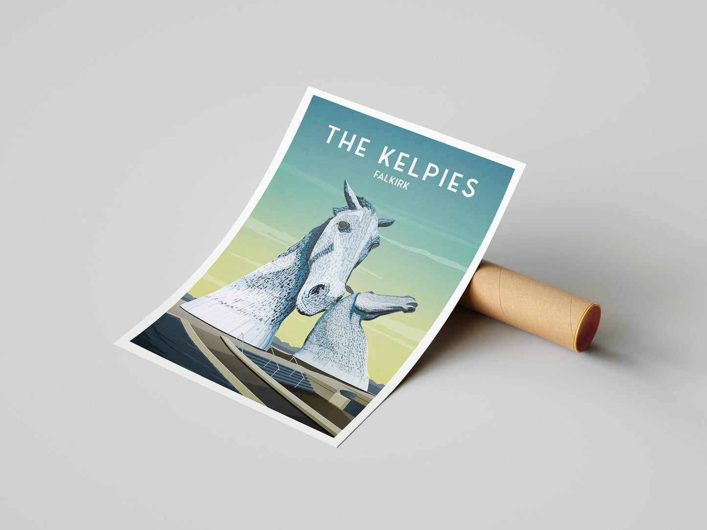 The Kelpies Print - Falkirk Travel Poster - Wall Art - Home Décor - The Helix - Forth and Clyde Canal Scotland