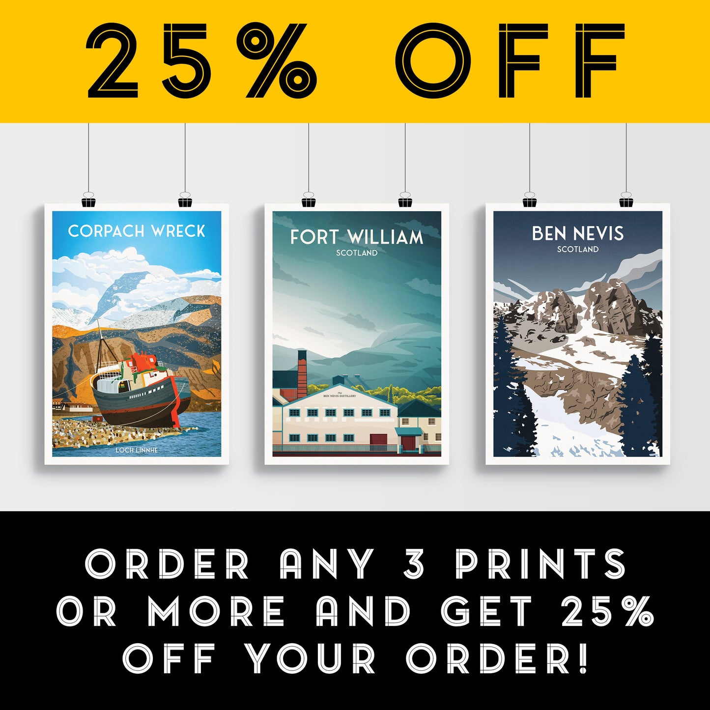 Fort William Print - Ben Nevis - Whisky Distillery - River Lochy - Scottish Highlands - West Highland Way