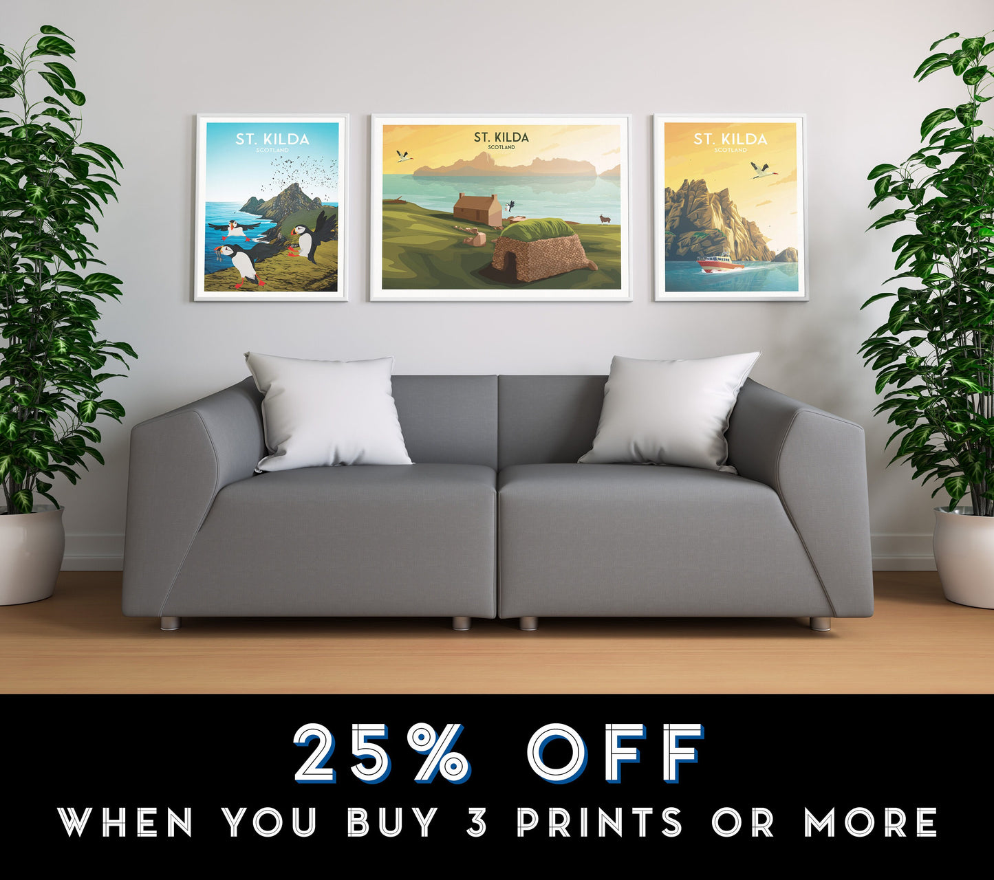 St. Kilda Print - Croft House - Gannet - Puffin - Soay Sheep - St Kilda Archipelago - Travel Poster - St Kilda Archipelago - Hirta - Dun