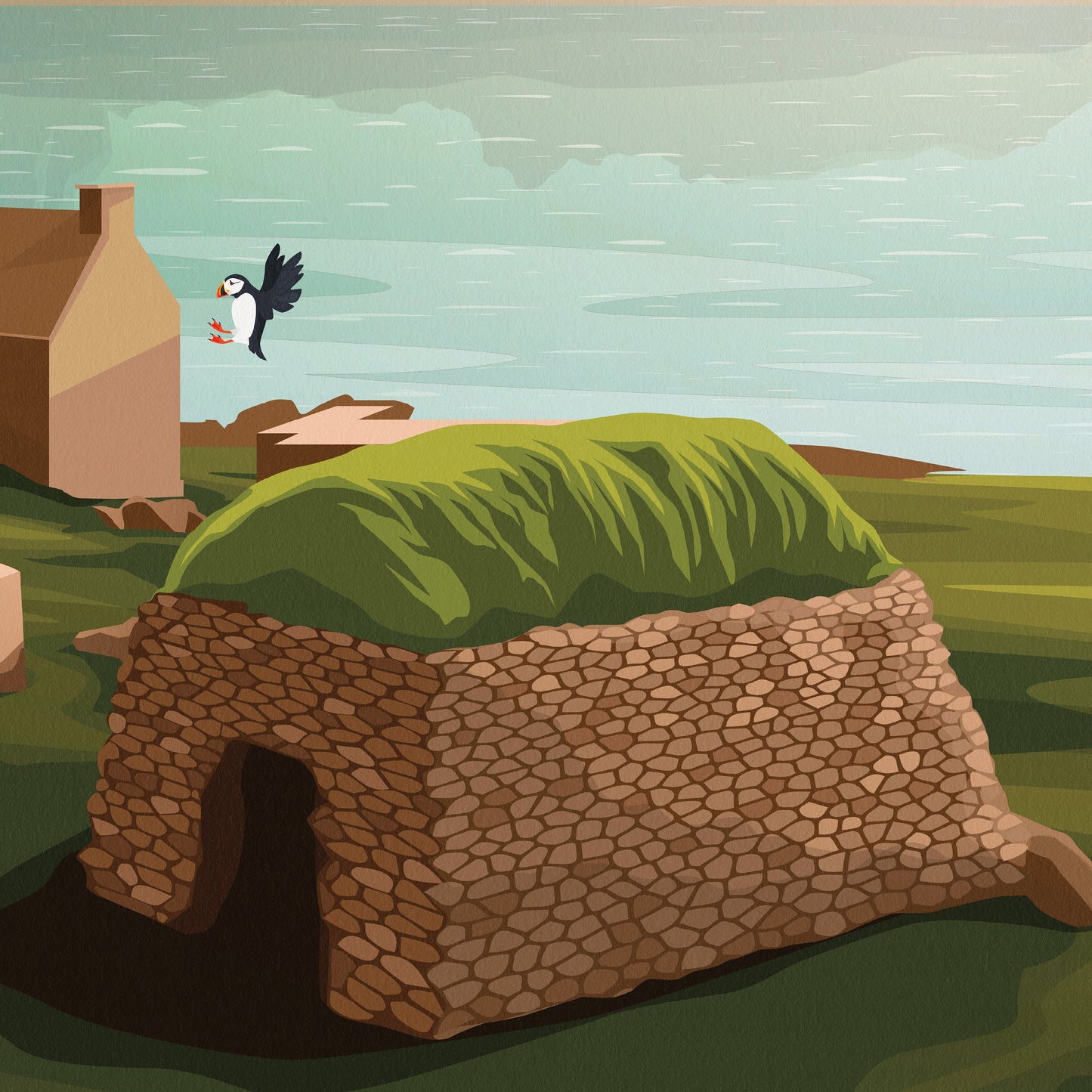 St. Kilda Print - Croft House - Gannet - Puffin - Soay Sheep - St Kilda Archipelago - Travel Poster - St Kilda Archipelago - Hirta - Dun