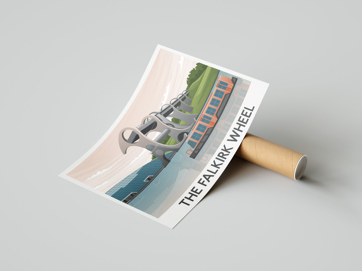 Falkirk Wheel Travel Poster, Falkirk Wheel Illustration Print - Union Canal, Narrowboat, Falkirk Wheel Gift, Scottish Souvenir