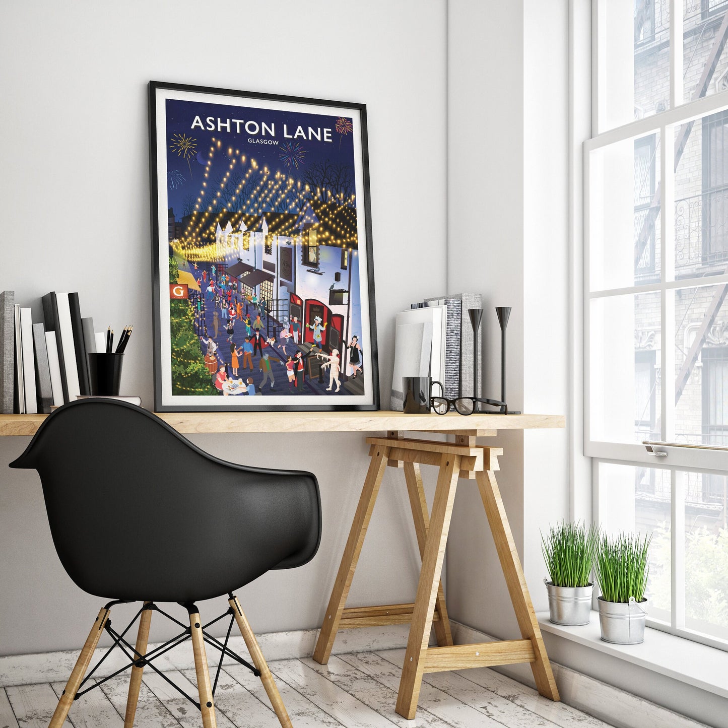 Ashton Lane Poster - Fancy Dress Party - Fireworks Print - Festivities - Bonfire Night - Halloween - Hogmanay - Costume street Party