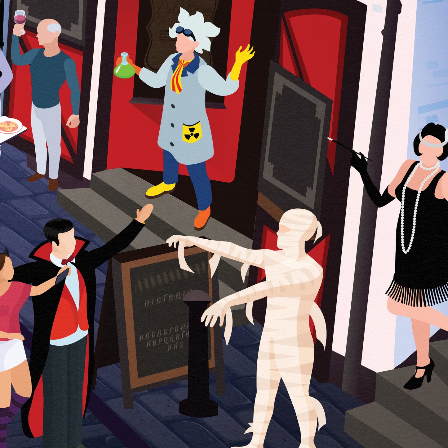 Ashton Lane Poster - Fancy Dress Party - Fireworks Print - Festivities - Bonfire Night - Halloween - Hogmanay - Costume street Party
