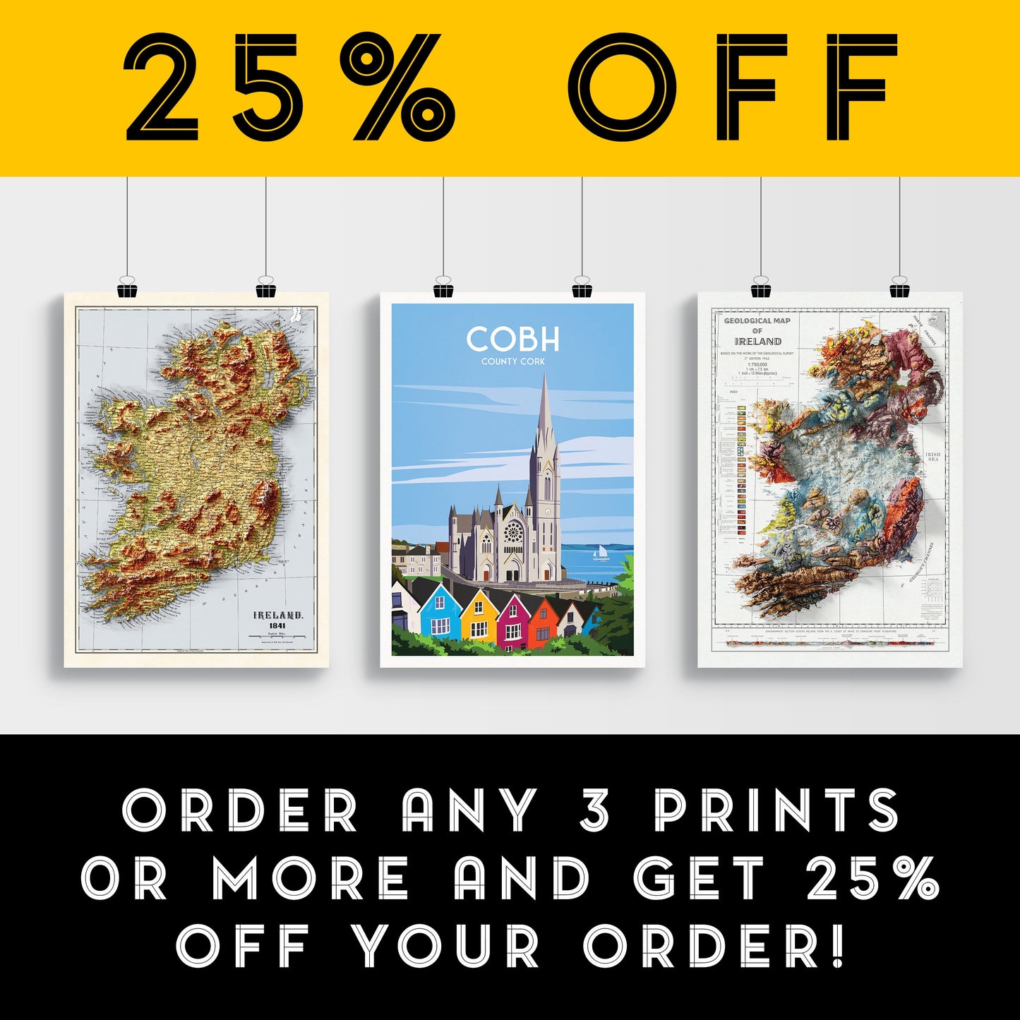 Cobh Print featuring St. Colman's Cathedral - Colourful Houses - Co Cork - Ireland Travel Poster - Irish Art - Wall Art - Wedding gift